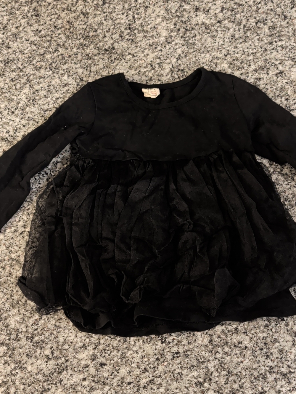 Black Ruffle Tulle Long Sleeve Top